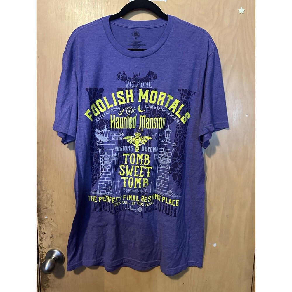 Disney Parks Haunted Mansion Foolish Mortals T-Shirt Purple XL Tomb Sweet Tomb